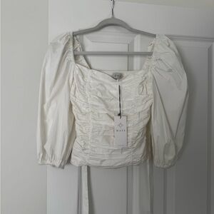 WAYF Cream Ruched Blouse